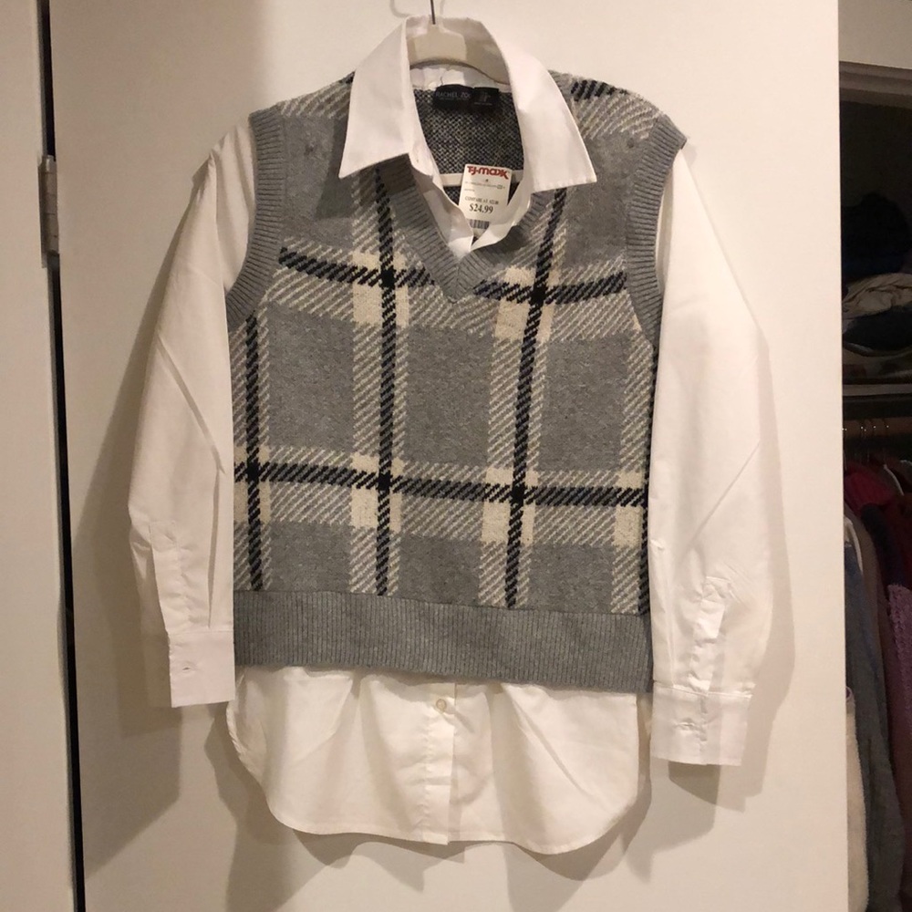 Button down with sweat vest